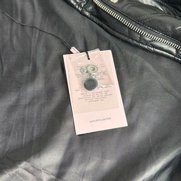 Avec Les Filles "with the girls" NWT black quilted faux leather crop jacket size - Picture 11 of 15